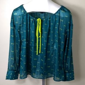 Patterson J. Kincaid Teal Metallic Sheer Top Small